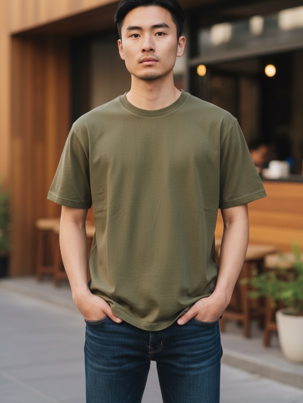 Folk Short Sleeve T-Shirt Men's Size M Green Minimalist Casual